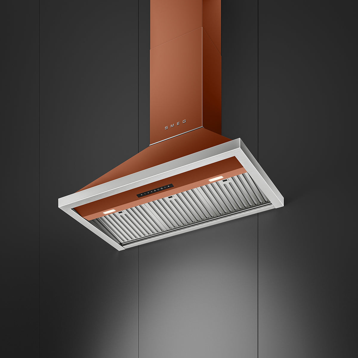 Smeg 90cm Portofino Canopy Rangehood Amber Clay KCU94ACM