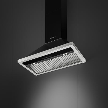 Smeg 90cm Portofino Canopy Rangehood Black KCU94BL