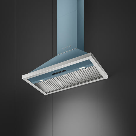 Smeg 90cm Portofino Canopy Rangehood Storm Blue KCU94SBM