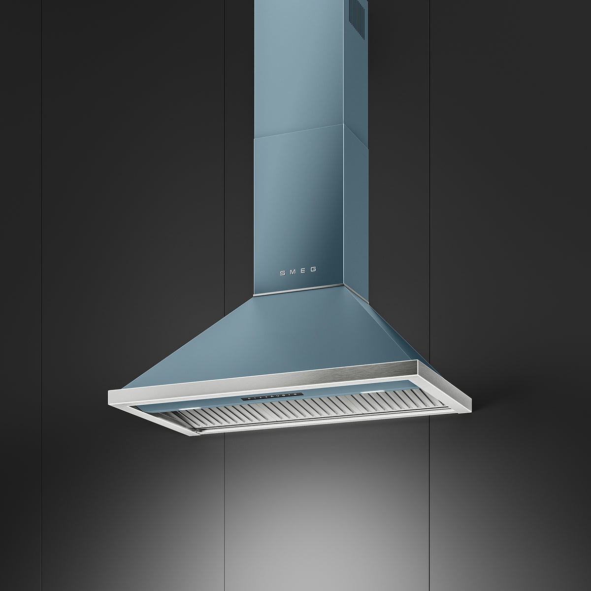 Smeg 90cm Portofino Canopy Rangehood Storm Blue KCU94SBM