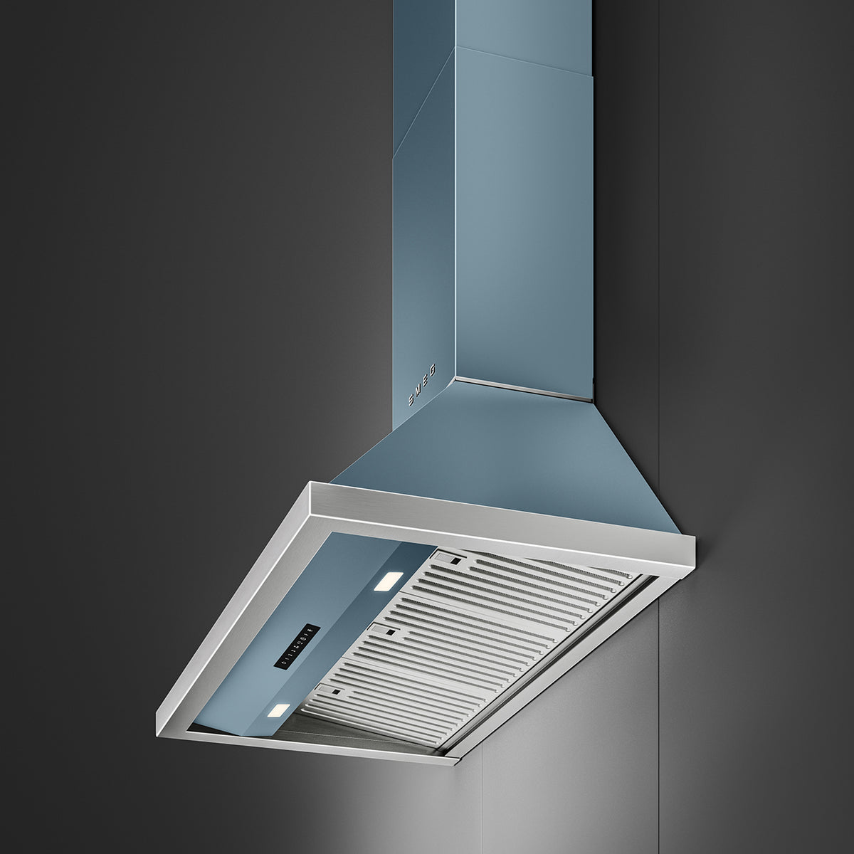 Smeg 90cm Portofino Canopy Rangehood Storm Blue KCU94SBM