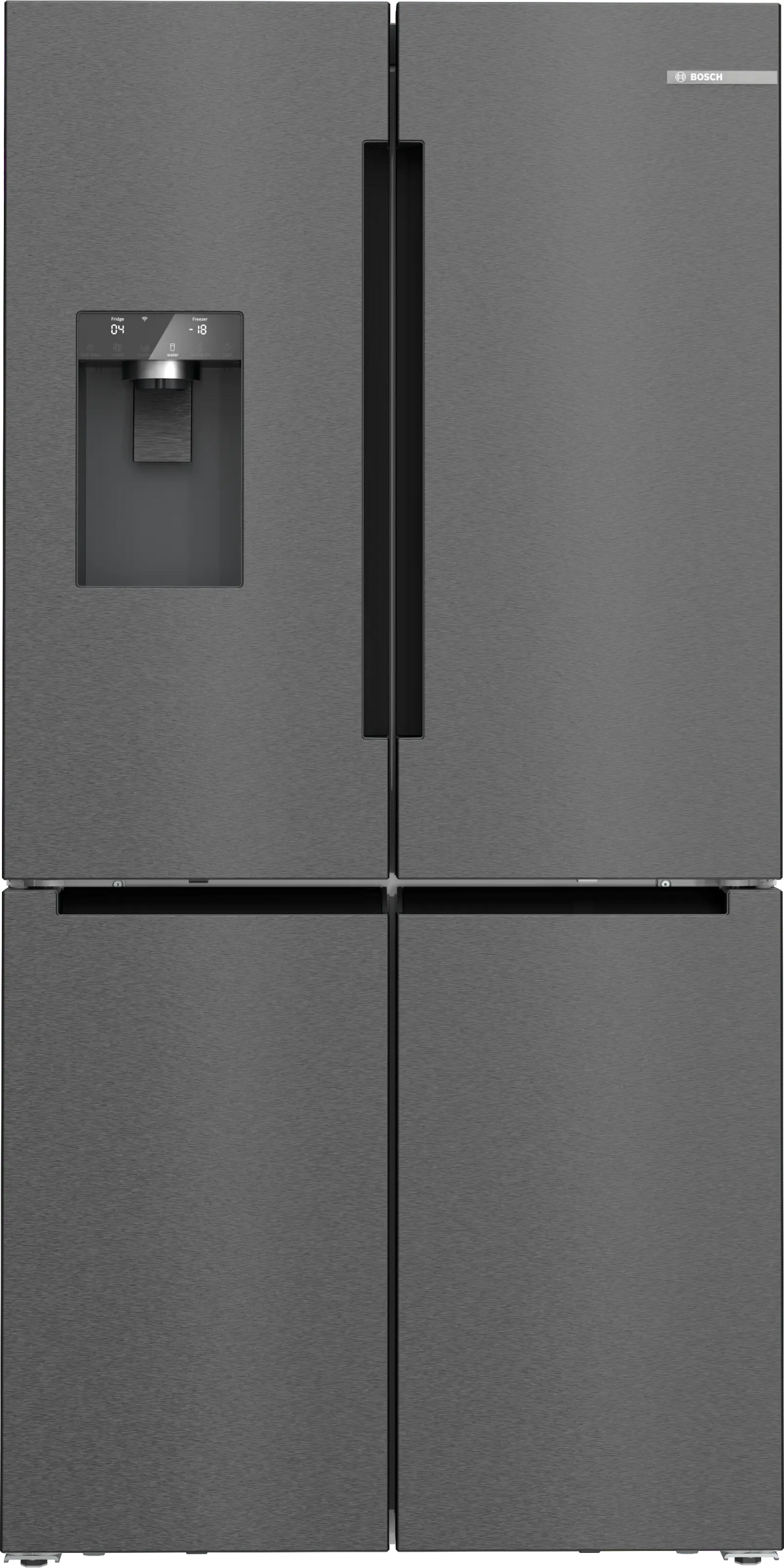 Bosch Series 6 574L French Door Fridge with Non-Plumbed Ice and Water Brushed Black Steel KFI96AXEAA