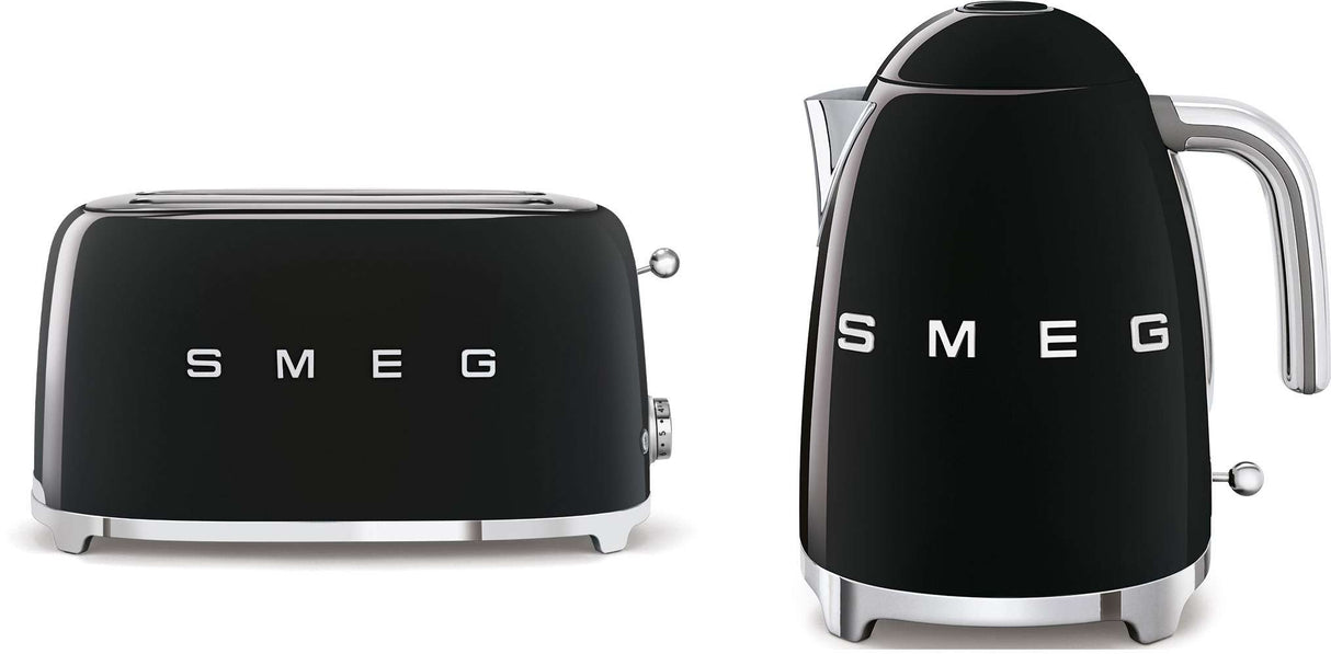 Smeg Kettle and 4 Slice Toaster Pack Black KLF03BLAUTSF01BLAU