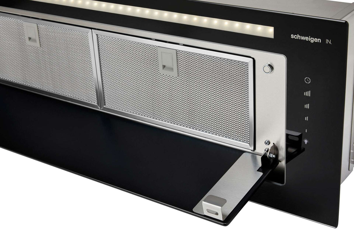 Schweigen 90cm Silent 1600m3/hr Black Glass Undermount Rangehood KLS-9GLASSBLKSP