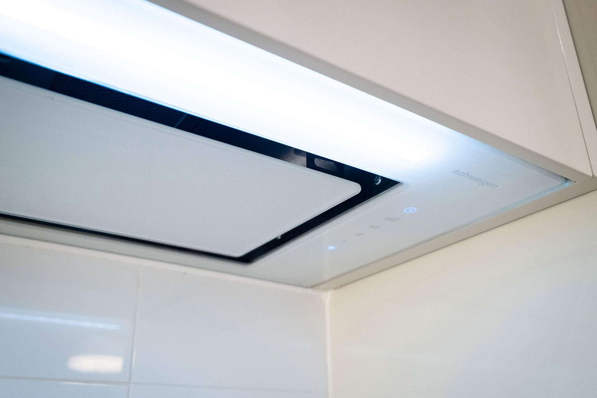 Schweigen 90cm Silent 1600m3/hr White Glass Undermount Rangehood KLS-9GLASSP