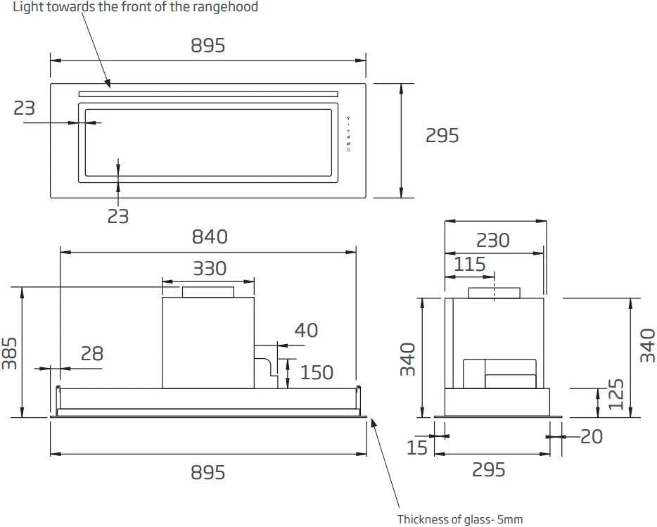 Schweigen 90cm Silent 900m3/hr White Glass Undermount Rangehood KLS-9GLASST