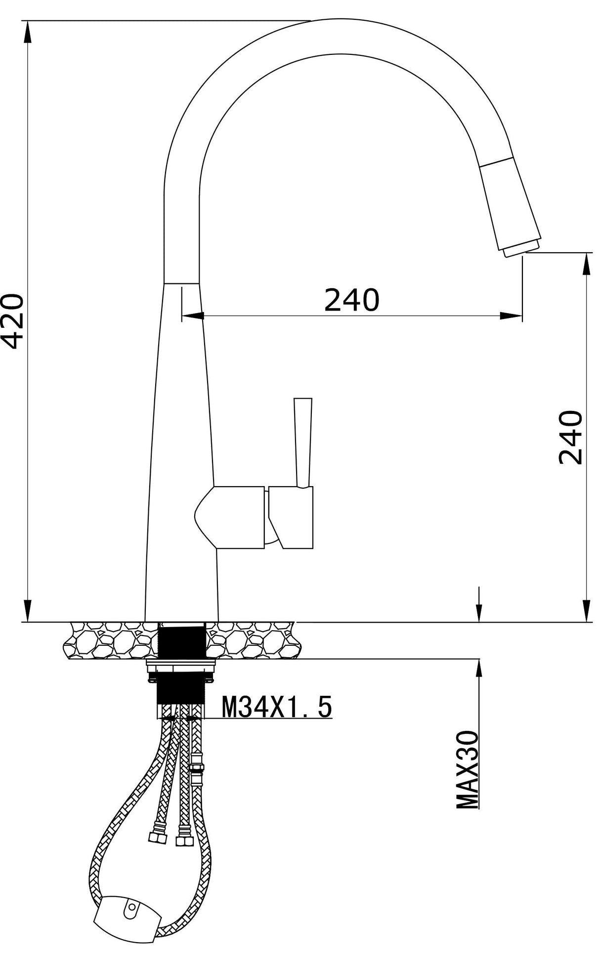 Modern National Kasper Pull Out Kitchen Mixer Gun Metal Tap KSP0057GM