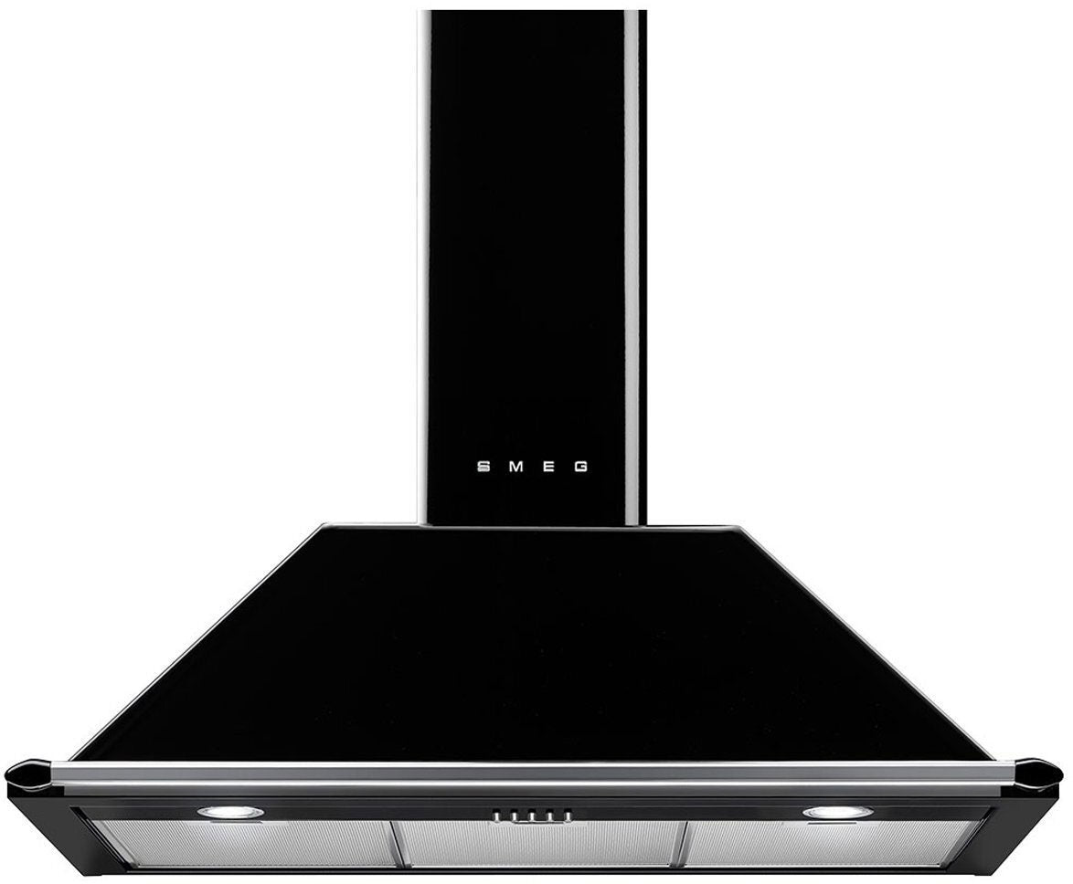 Smeg 90cm Black Victoria Canopy Rangehood Black KT90BLA