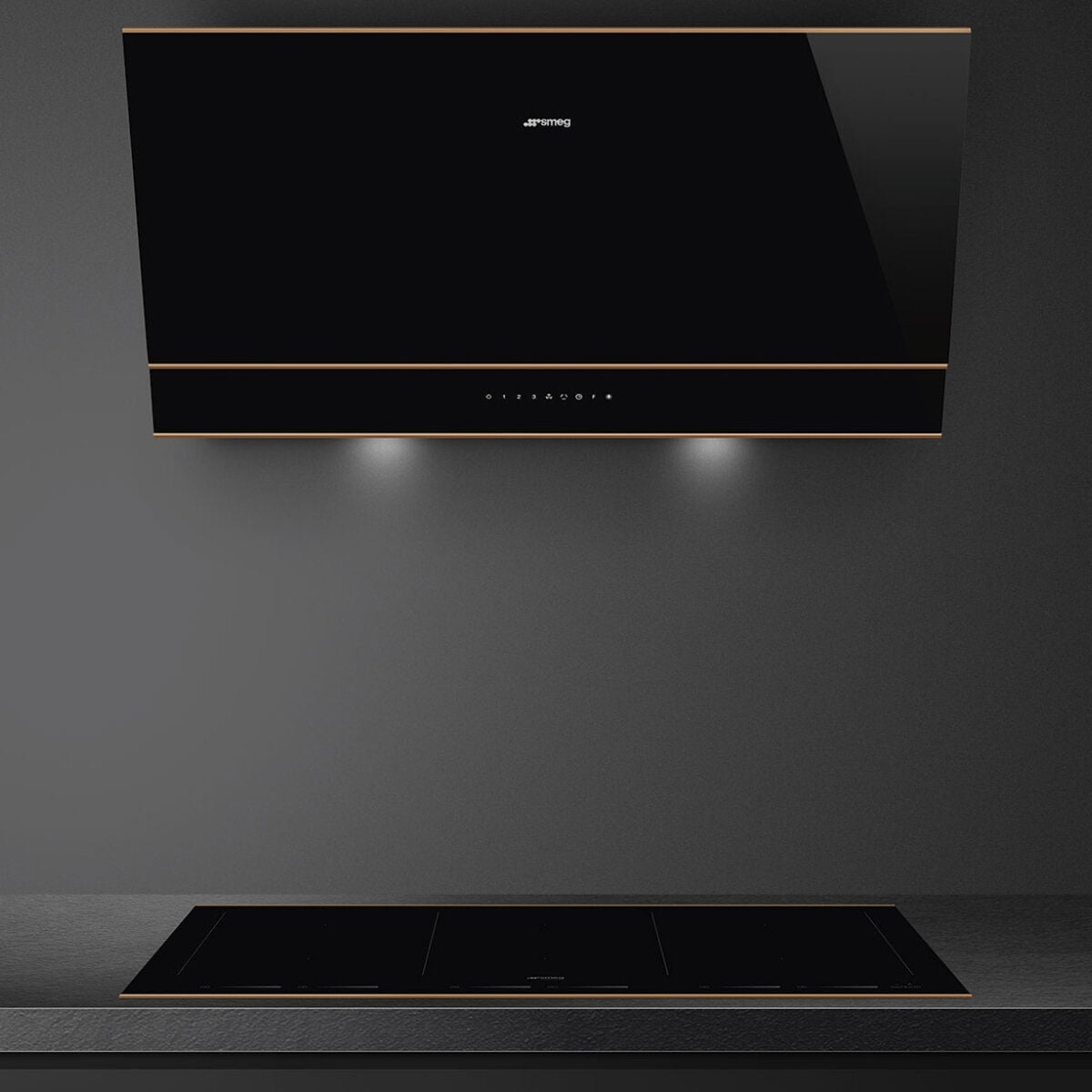 Smeg 90cm Dolce Stil NOVO Wall Mount Rangehood Copper Trim KV694R