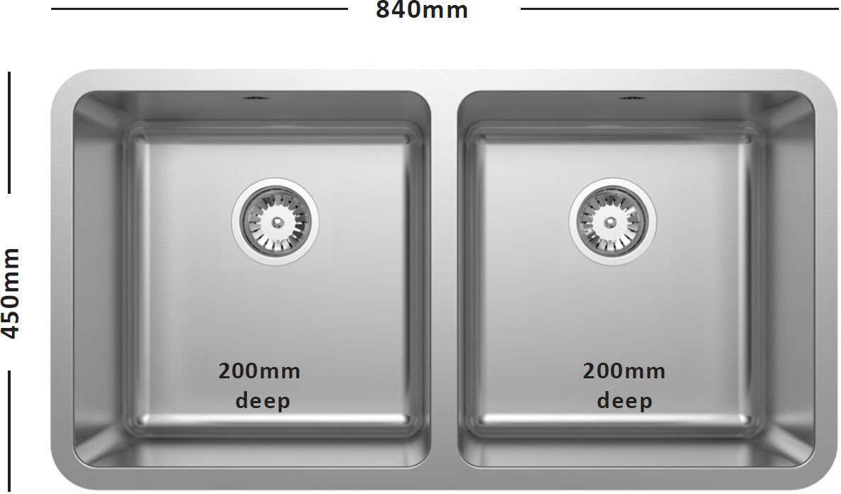 Abey Lago LG200U Double Bowl Undermount Sink & 2K1 Tap Pack LG200UT5