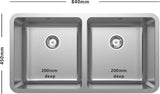 Abey Lago LG200U Double Bowl Undermount Sink & 2K1 Tap Pack LG200UT5