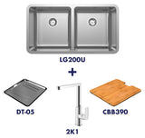 Abey Lago LG200U Double Bowl Undermount Sink & 2K1 Tap Pack LG200UT5