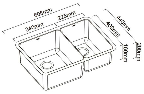 Abey Lucia 1 & 1/2 Double Bowl Inset/Undermount Sink LUA190