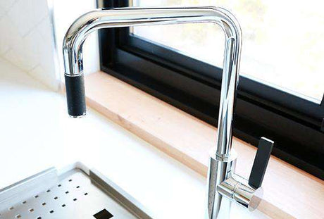 Abey Square Black Spout & Lever Chrome Pull Out Mixer Tap LUZ
