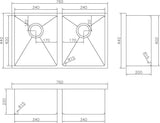 Modern National Handmade Double Bowl Inset/Undermount Sink M-S203B
