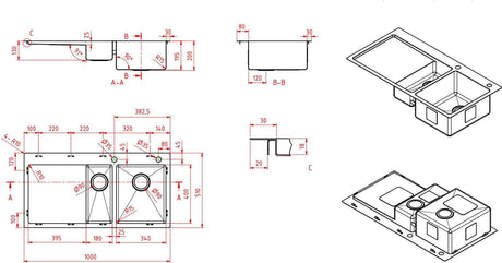Modern National 1 & 1/4 Double Bowl Inset/Undermount Sink M-S208B