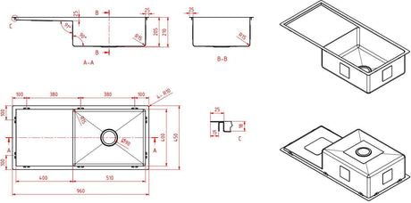 Modern National Single Bowl Inset/Undermount Sink M-S209B