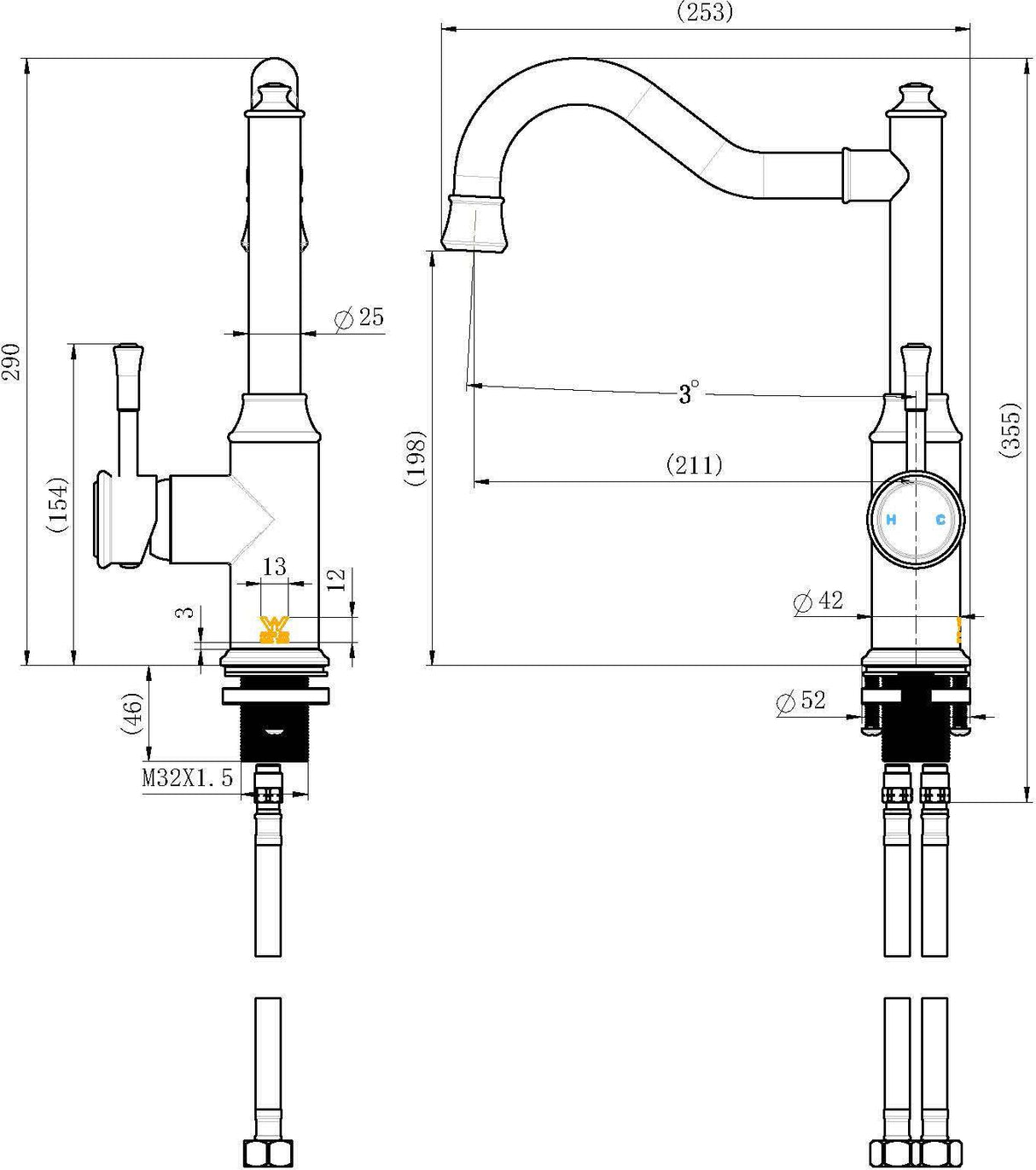 Modern National Montpellier Shepherd’s Crook Kitchen Mixer Tap MON004-1BM