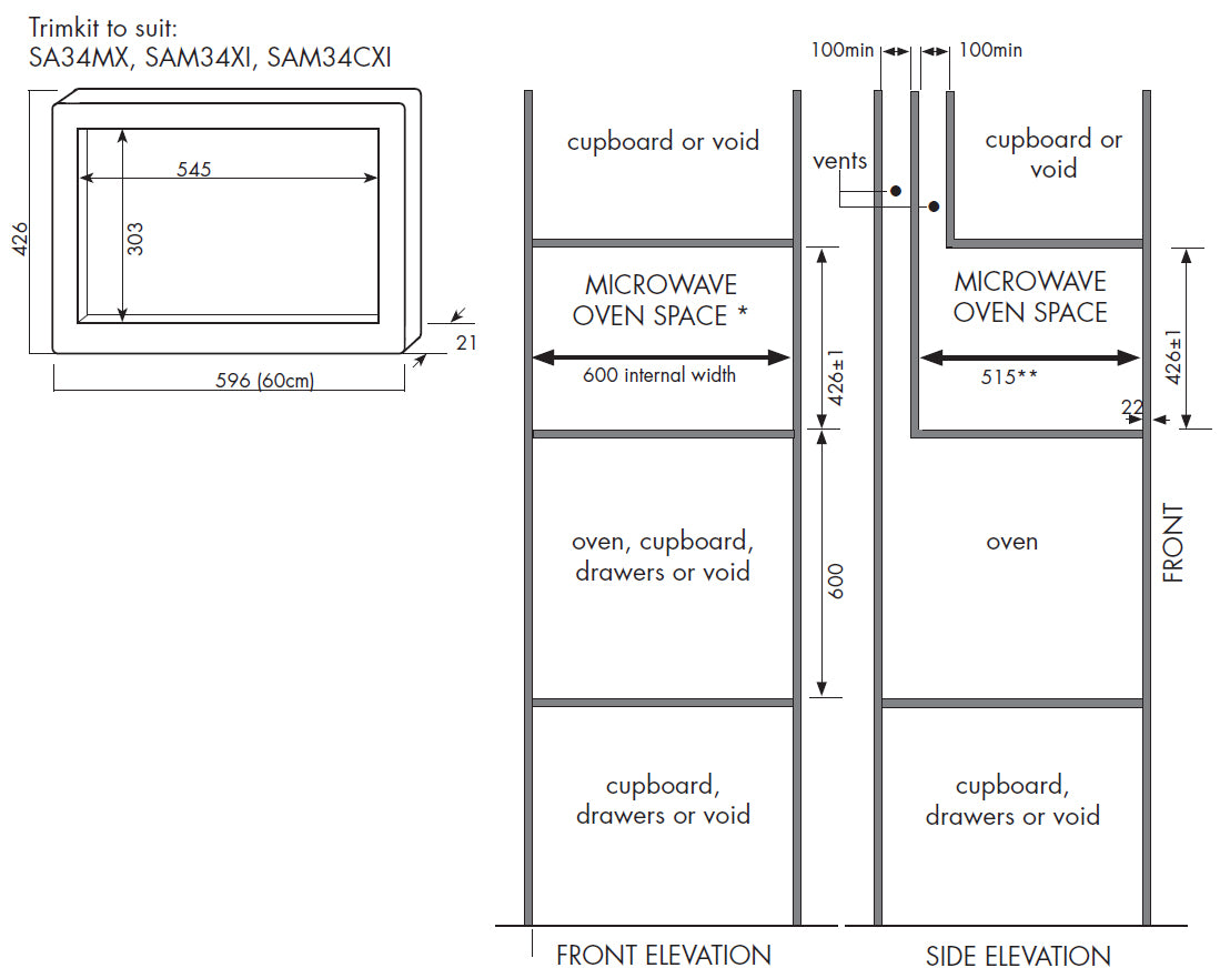 Smeg 60cm Microwave Trim Kit MTK60X34 To suit: SA34MX, SAM34XI, SAM34CXI