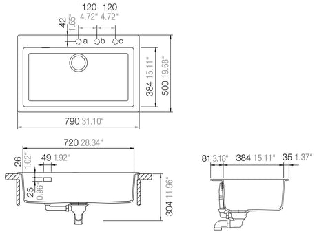 Abey Schock Signus Polaris N100XL Single Bowl Inset Granite Sink N-100XLW