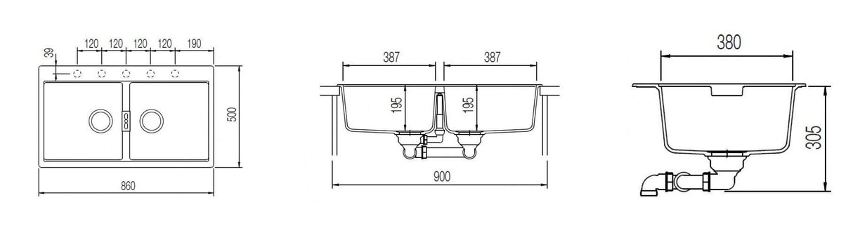 Abey Horizont Schock Stone Double Bowl Inset Granite Sink N200S