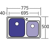 Oliveri Nu-petite 1 & 3/4 Double Left Hand Bowl Inset Sink NP615