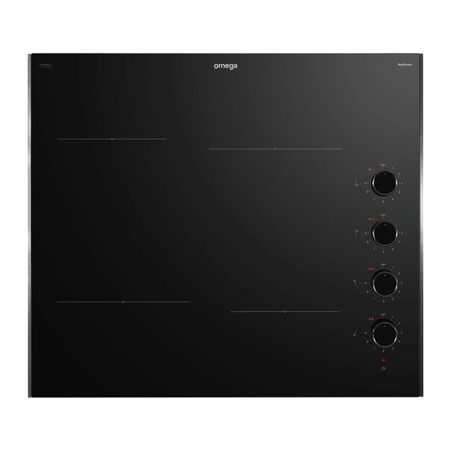 Omega 60cm Black Ceramic Glass Electric Cooktop Knob Control OCC604KZ