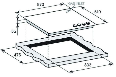 Omega 90cm  Black Ceramic Glass Gas Cooktop OCG95FFX