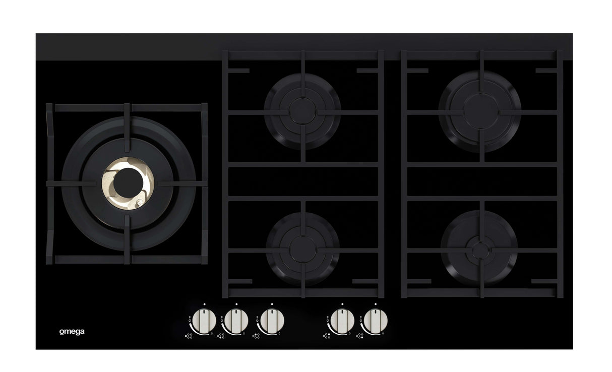 Omega 90cm  Black Ceramic Glass Gas Cooktop OCG95FFX