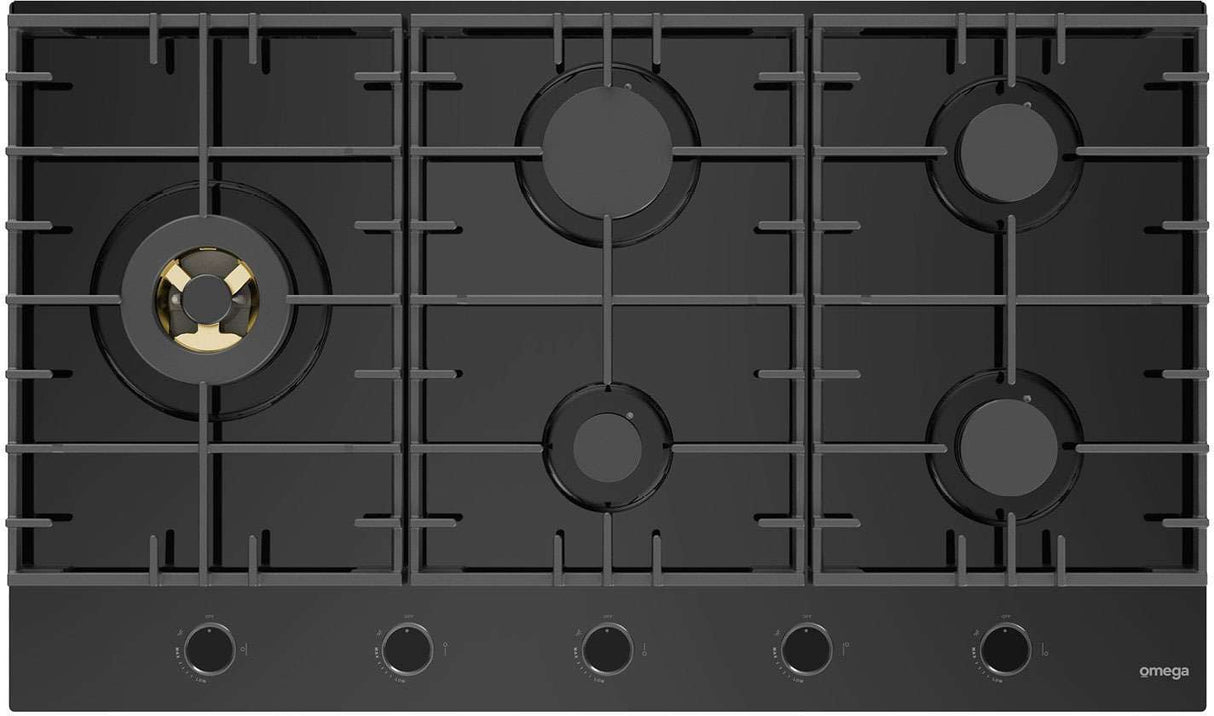 Omega 90cm 5 Burner Gas on Ceramic Glass Cooktop OCGG905WB