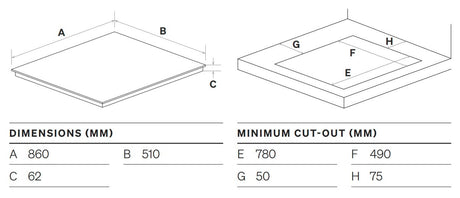 Omega 90cm 5 Burner Gas on Ceramic Glass Cooktop OCGG905WB