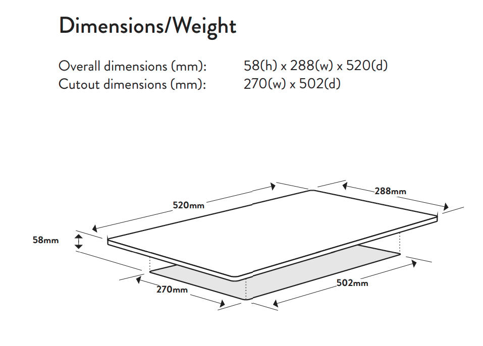 Omega 30cm Domino-Style Black Ceramic Glass Induction Cooktop OCI32Z
