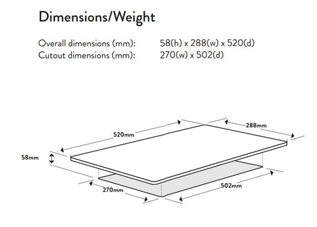 Omega 30cm Domino-Style Black Ceramic Glass Induction Cooktop OCI32Z