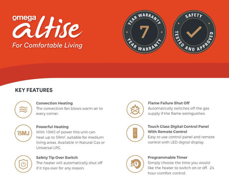 Omega Altise 15MJ Convection Heater White OAGCH15NGW *NATURAL GAS*