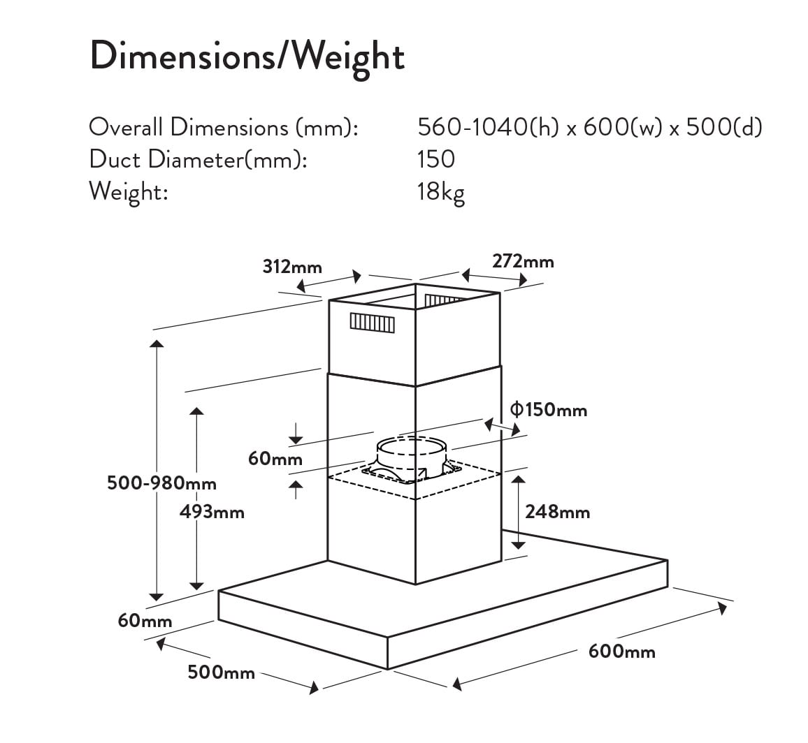 Omega 60cm Canopy Rangehood ORC60MB