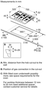Bosch 75cm Series  6 Gas Cooktop Stainless Steel PCS7A5I90A