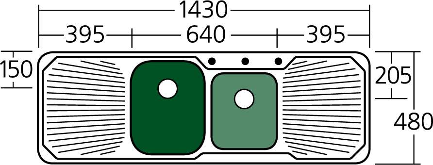 Oliveri Petite 1 & 3/4 Bowl Inset Sink With Double Drainer PE341