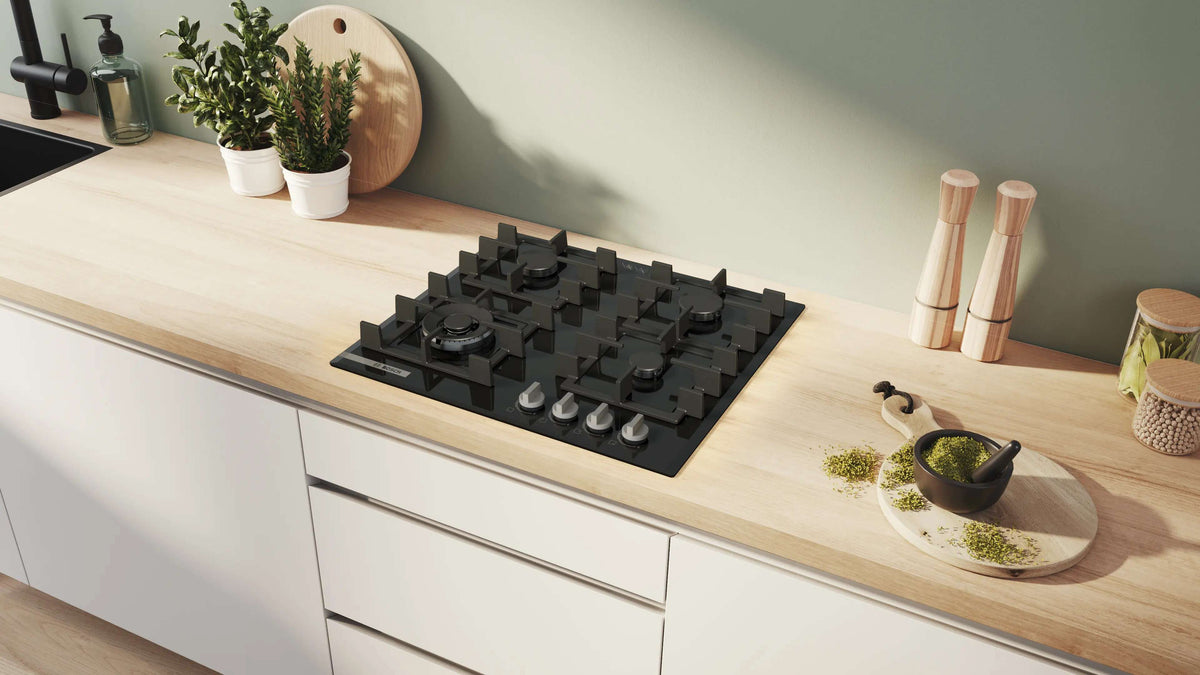 Bosch 60cm Series 4 Gas Cooktop Tempered Glass Black PNK6B6K40A