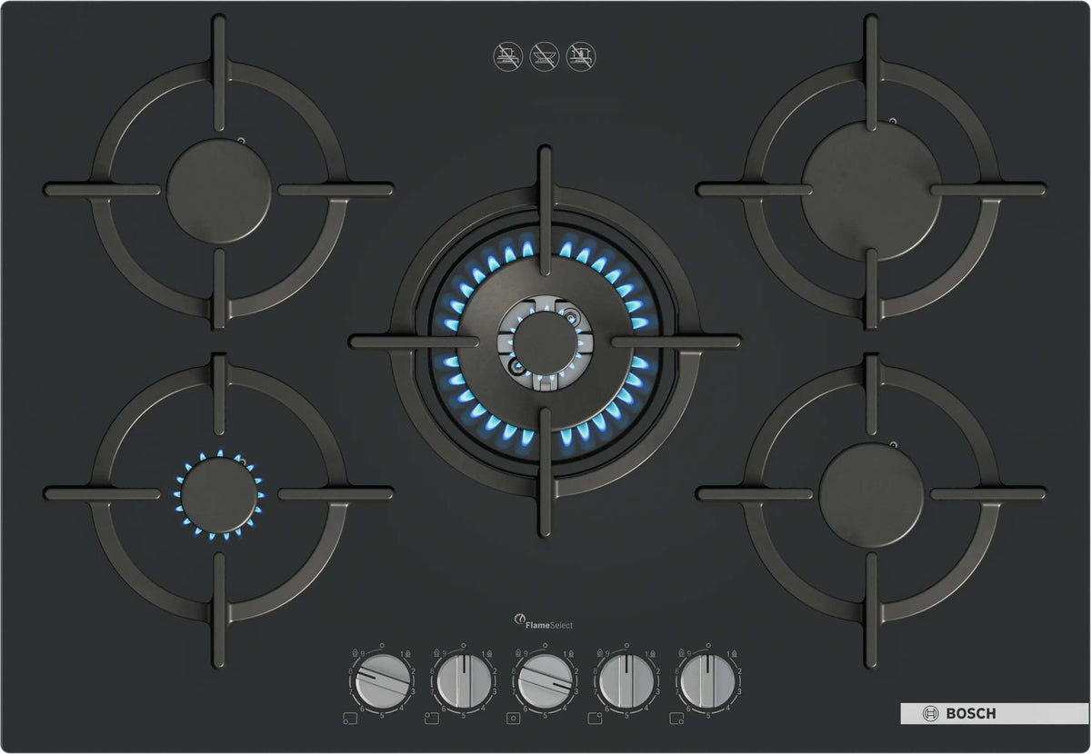 Bosch 75cm Series 6 Gas Cooktop Tempered Glass Black PPQ7A6I10A