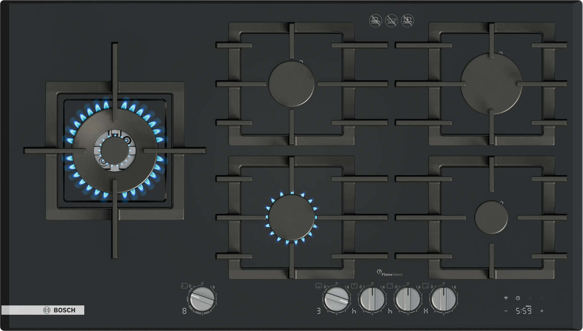 Bosch 90cm Series 8 Gas Cooktop Tempered Glass Black PRS9A6H40A