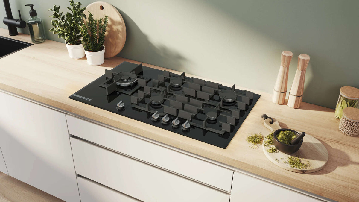 Bosch 90cm Series 8 Gas Cooktop Tempered Glass Black PRS9A6H40A