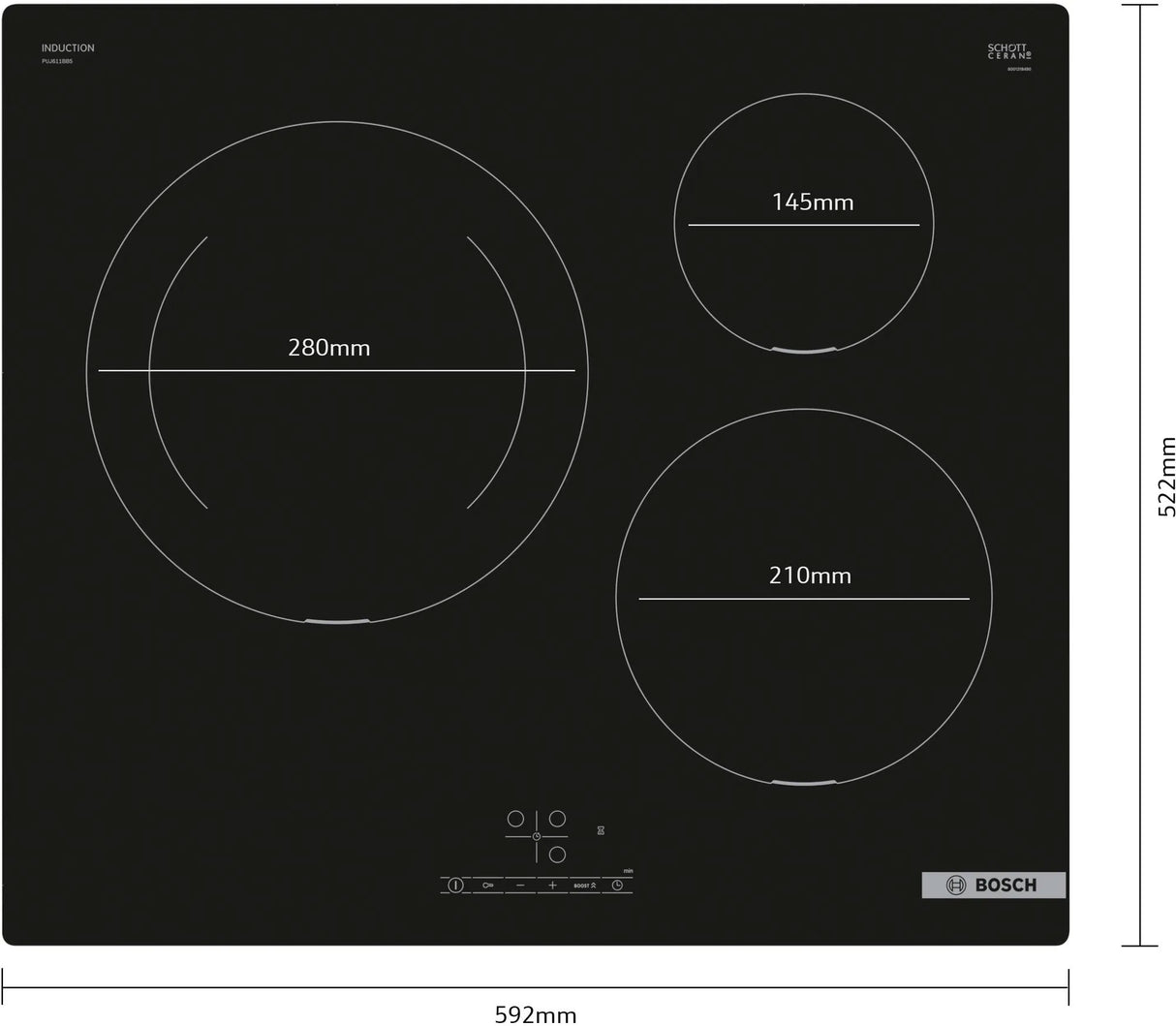 Bosch 60cm Series 4 Induction Cooktop Black Ceramic Glass PUJ611BB5E