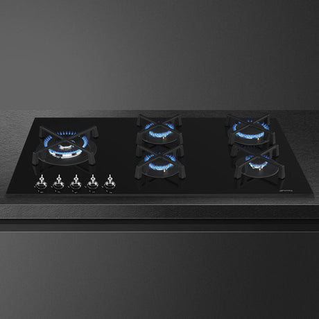 Smeg 90cm Classic Black Tempered Glass Gas Cooktop PV395LNAU