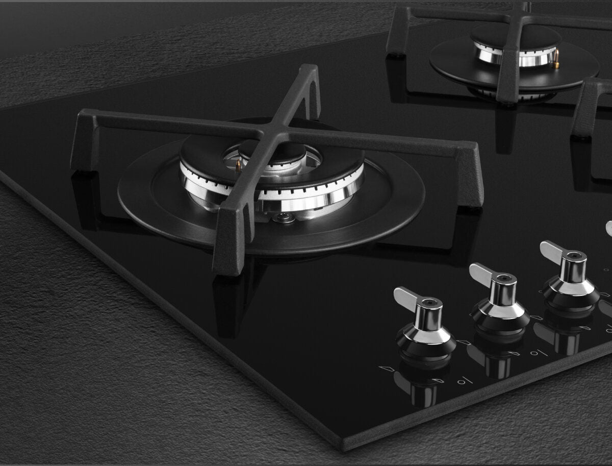Smeg 90cm Classic Black Tempered Glass Gas Cooktop PV395LNAU