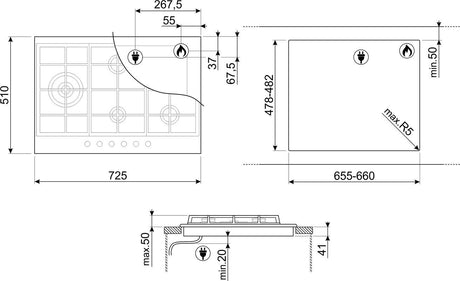 Smeg 72cm Classic Aesthetic Gas Cooktop PX375LAU