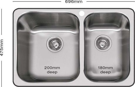 Abey Brisbane 1 & 3/4 Q180 Double Bowl Inset Sink & SK5-AV Tap Pack Q180T2