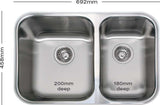 Abey Brisbane 1 & 3/4 Q180U Double Bowl Undermount Sink SK5-AV Tap Pack Q180UT2
