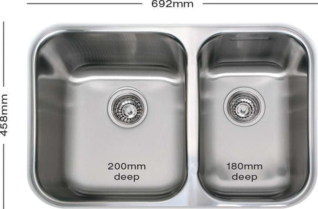 Abey Brisbane 1 & 3/4 Q180U Double Bowl Undermount Sink SK5-AV Tap Pack Q180UT2