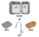 Abey Brisbane 1 & 3/4 Q180U Double Bowl Undermount Sink SK5-AV Tap Pack Q180UT2