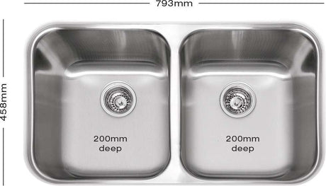 Abey Emporio Daintree Q200U Double Bowl Undermount Sink & 2K1 Tap Pack Q200UT5